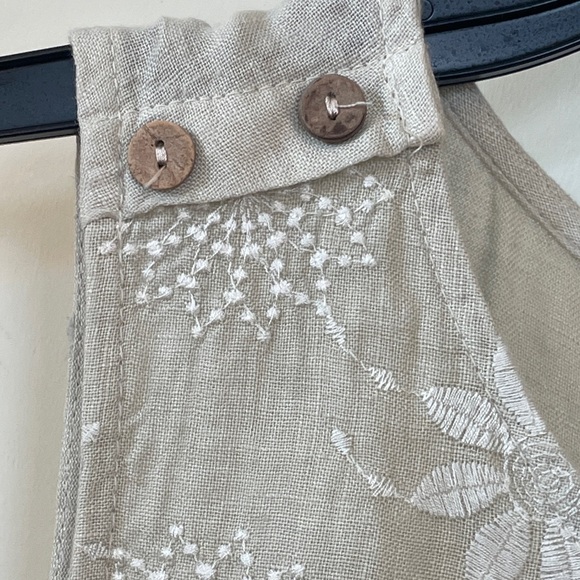 Terzo Millennio Linen Dress S Beige Embroidered Floral Shift Sleeveless Italy - Picture 4 of 11